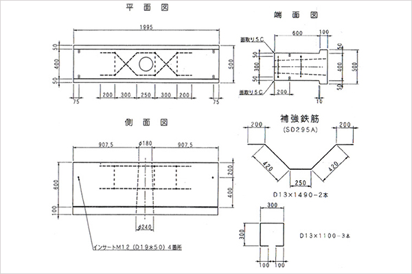 ガードレール用基礎ブロック布設図・寸法